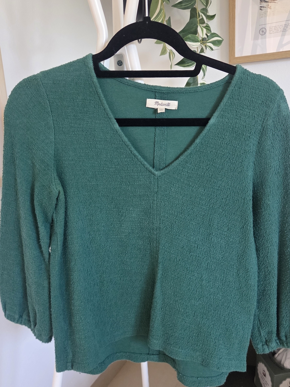 Women's Madewell Teal Textured V-Neck Balloon Sleeve Top XXS